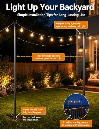 8 Pack String Light Poles for Outside, Adjustable Metal Patio Light Poles - Image 4