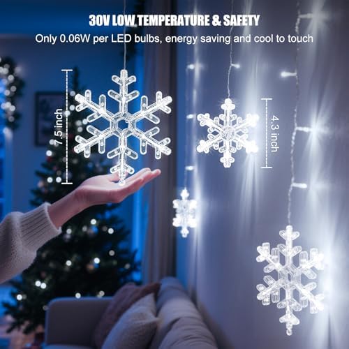 Minetom Christmas Snowflake Icicle Lights - 13ft 192LED Snowflake Drops, 12 Modes and Timer, IP65 Waterproof Connectable Christmas Lights for House Eave Window Indoor Outdoor, White - Image 5