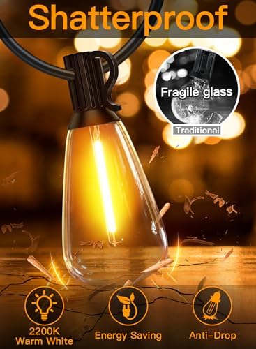 Ollny 50FT Outdoor String Lights, Shatterproof Connectable Patio Lights with 25+2 Spare ST38 Vintage Bulbs, 2200K Warm White Waterproof Outside Hanging Light for Camping Yard Gazebo Porch Balcony - Image 3