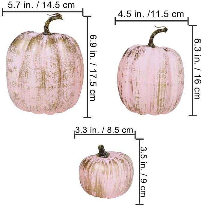 Winlyn 7 Pcs Assorted Artificial Gold Brushed Pink Pumpkins Rustic Decorative Foam Pumpkins for Fall Halloween Harvest Wedding Baby Shower Tabletop Centerpiece Mantel Kitchen Decoration - Image 2