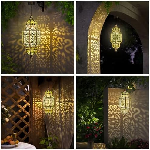 Twinkya 18 Inch High Large Hanging Solar Lights Outdoor Garden Decorative Solar Lantern Waterproof Plastic Moroccan Outdoor Decorations for Patio Pathway Yard Porch Backyard Garden Decor (1 Pack) - Image 6