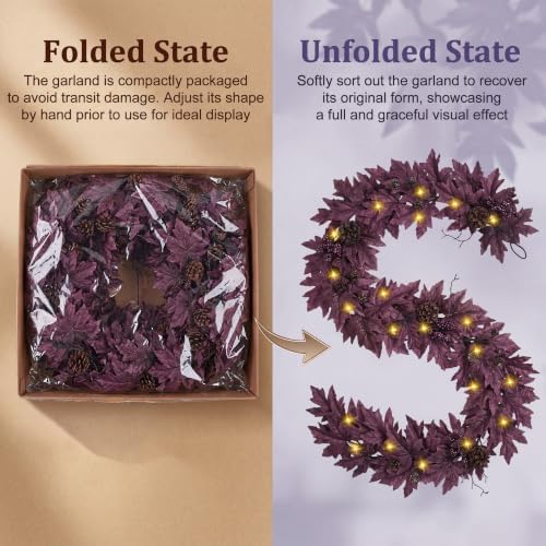 Ghrdopy 6Ft Fall Garland with 30 Lights & Timer Mantle Decor - Image 4