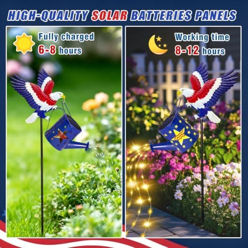 Solar Garden Lights, Eagle Watering Can for Patriotic Outdoor Decor - Image 3