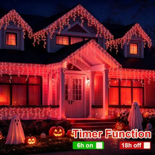 YEGUO 66ft 800 LED Icicle Lights Outdoor Waterproof, 160 Drops Halloween Lights Connectable, 8 Modes Icicle Christmas Light with Memory(Red) - Image 6