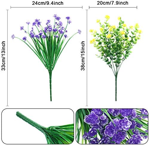 WILLBOND 12 Bundles Artificial Flowers Outdoor, UV Resistant Faux Artificial Plants Shrubs Plastic Flower Bulk for Hanging Planter Porch Window Home Spring Summer Decor(Yellow, Purple, White) - Image 6