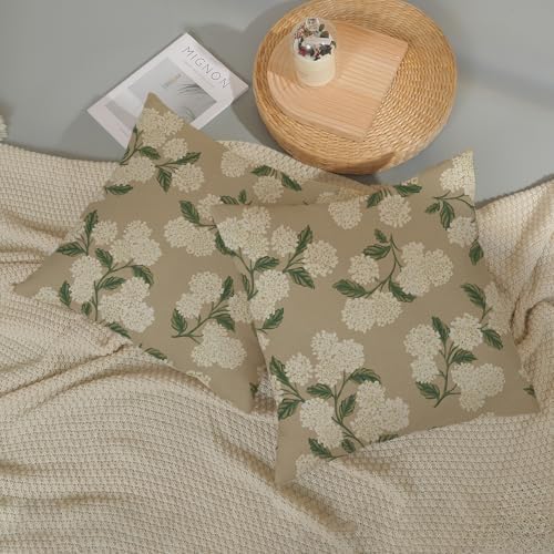 Beige Spring Pillow Covers 22x22 Inch 2 Pcs Khaki Green Hydrangea Flower Decor Throw Pillows Vintage Floral Seasonal Summer Outdoor Decoration Pillowcase Linen Cushion Cover for Couch Sofa - Image 5
