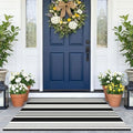 KOZYFLY Striped Rug 27.5x43 in Black White Woven Washable Front Door Mat by KOZYFLY