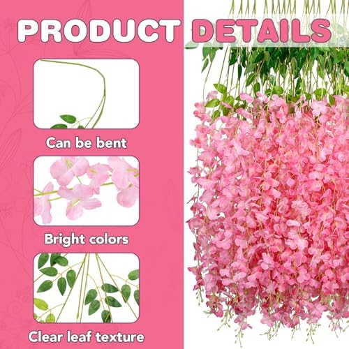 Alotiki Pink Wisteria Hanging Flowers, 48 Pack Fake Hanging Flowers - Image 3