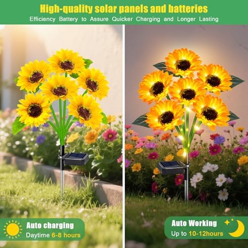 4 Pack Solar Sunflower Lights with 24 Solar Flowers Garden Decor - Image 7