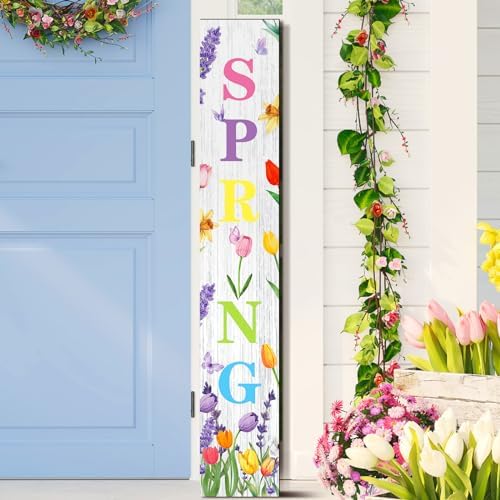 Suzile 47.2 x 7.8 Inches Easter Spring Front Door Sign Standing Farmhouse Porch Signs Outdoor Welcome to Our Home Sign Decorations (Tulip) by Suzile