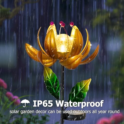 Solar Lights Wind Spinners for Yard and Garden - Metal Lotus Flower Windmills LED Crackle Glass Globe Outdoor Garden Decor Yard Art Lawn Ornament - Image 3