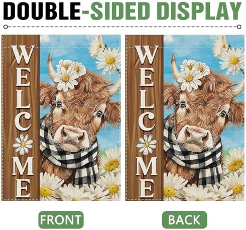 Dyrenson Welcome Spring Summer Highland Cow Decorative Garden Flag - Image 3