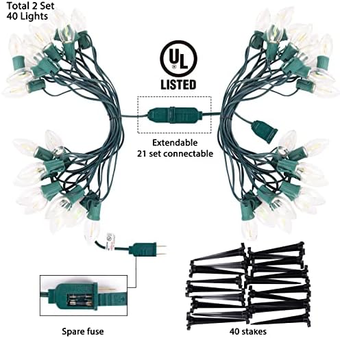 Brightown C9 Christmas Lights Outdoor, 2 Packs Total 51.4 Ft Christmas Pathway Lights with 40 LED Bulbs and Stakes, Connectable Outdoor Christmas Decorations Yard Walkway Sidewalk Holiday, Multicolor - Image 7