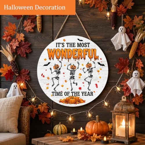 Halloween Decorations Wooden Sign for Home, Spooky Skeleton Pumpkin Sign - Image 4