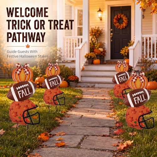 3 Pcs Fall Football Pumpkin Metal Yard Stake Pumpkin Decoration - Image 5