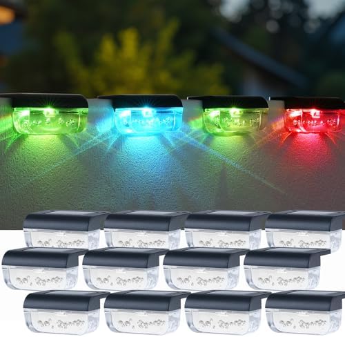 Herzila 12 Pack Solar Deck Lights, RGB Color Changing Christmas Solar Fence Lights, Waterproof Step Lights for Outside, Step, Fence, Deck, Stair, Pool and Yard - Image 2