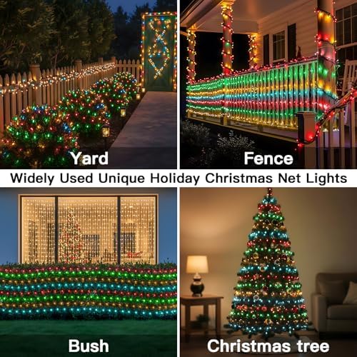 suddus 360 LED Christmas Net Light, Net Lights Outdoor,12ft x 5ft Bush Lights Outdoor Waterproof Connectable Green Wire for Bushes, Shrub, Hedge, Trees, Fence, Multicolor - Image 3