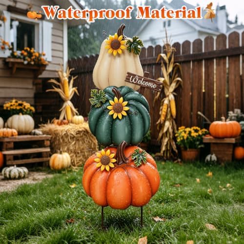 VCUTEKA Fall Outdoor Pumpkin Garden Stake, 3PCS Thanksgiving Harvest Decor - Image 4