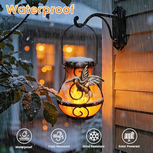 2 Pack Solar Lanterns Outdoor Flickering Flame Hummingbird Design - Image 5