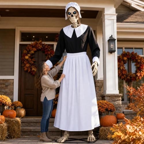 3 Pcs Pilgrim Woman Outfit for 12 Ft Skeleton Thanksgiving Accessories - Image 3