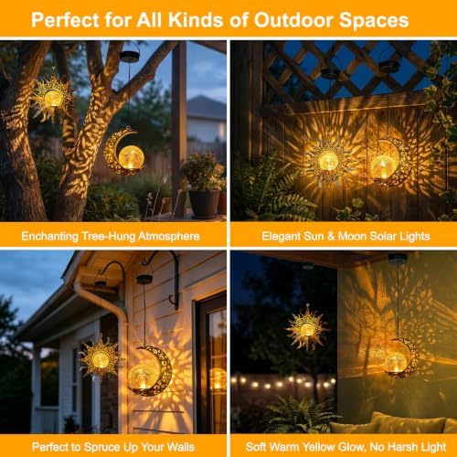 Solar Hanging Sun Moon Lanterns,Outdoor Waterproof Yard Lights Gifts - Image 5