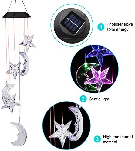 Solar Power Stars and Moon LED Wind Chimes Outdoor Decor, Waterproof Mobile Color Changing Wind Chimes, Star Moon Solar Light Xmas, Gifts for Mom, Home, Patio, Yard, Party, Festival, Garden Decoration - Image 2