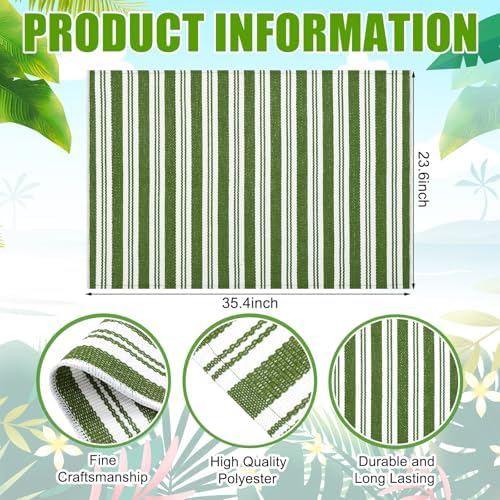 Moucuny 2' X 3' Hunter Green and White Spring Vertical Stripe Rug - Image 4