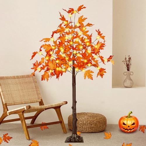 4FT Lighted Maple Tree 50 LED Artificial Fall Tree for Home Decorations by EEW