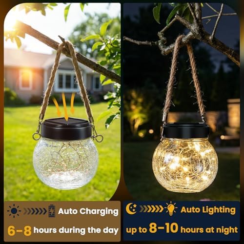 ROSHWEY 6 Pack M Size Solar Lantern Gifts for Women, Hanging Garden Decor Solar Lights Outdoor Waterproof with 15 LED for Halloween Christmas Easter Gift - Image 5