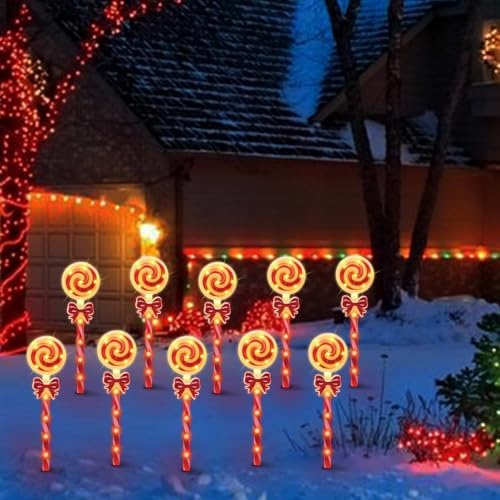 LAMPHOME Christmas Lollipop Pathway Lights，5PCS Decorations Outdoor Yard, Pathway Marker Stake Lights for Patio Ground Path Sidewalk Walkway Driveway - Image 7