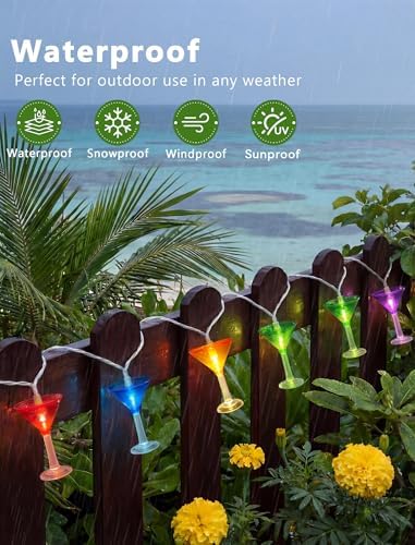 Cocktail Glass String Lights, 8.5FT 10 LED Summer String Lights with UL Certified Plug, Waterproof Tropical Party Decorations for Patio, Connectable Hawaiian Lights for Garden Backyard Bar Decor - Image 2