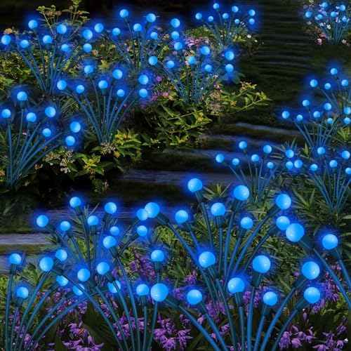 Kohlrabi Solar Garden Lights Outdoor, 2 Pack 16 LED Solar Blue Firefly Lights Waterproof, Sway by Wind, Swaying Light for Yard Patio Backyard Garden Planter Flower Bed Pathway Outdoor Decoration - Image 6