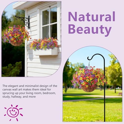 Artificial Flowers Hanging Baskets, 12 Bundles Faux Flower Outdoor Hanging Basket Spring Summer Decoration, Fake Flowers Plants for Porch Patio Balcony Home Yard Decor - Image 2