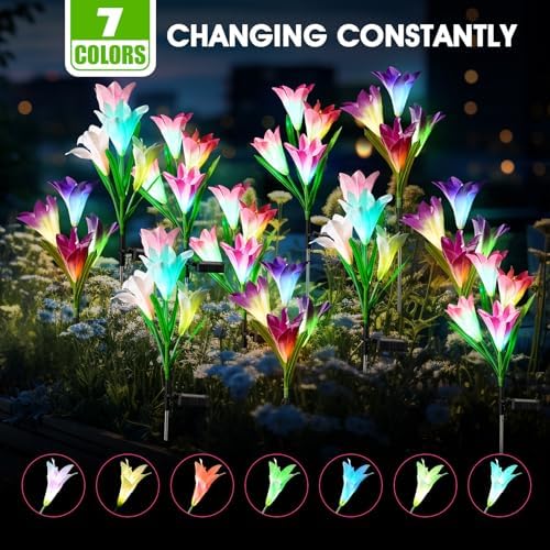 10 Pack Solar Garden Lights Outdoor, 7 Color Changing LED Waterproof Solar Powered Lily Flowers Landscape Lights for Outside Yard, Patio, Pathway Decorative, Décor - Image 2