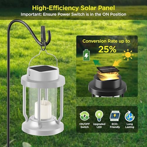 Solar Lantern Outdoor & Indoor Use – Hanging Solar Lights with Realistic Flickering Flameless Candle, Weatherproof for Gardens, Patios, Trees, and Lawns (White, 1 Pack) - Image 4