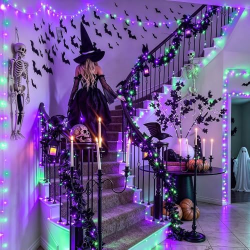 JMEXSUSS 200 LED Purple Green Halloween Lights Indoor Outdoor,Christmas Lights Clear Wire Plug in for Halloween Tree Decorations - Image 4