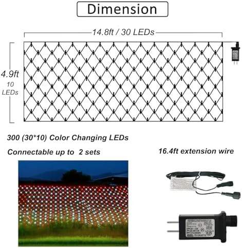 Pooqla Red and White Christmas Net Lights Outdoor, 15x 5ft Green Wire - Image 5