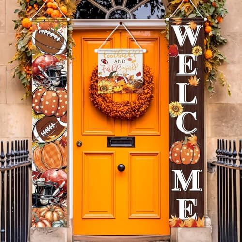 VitalCozy 3pcs Fall Decorations Football and Fall Y'all Yard Sign Thanksgiving Football Welcome Door Cover Banner Autumn Pumpkins Rustic Seasonal Farmhouse Thanksgiving Decoration Home Outdoor Decor - Image 6