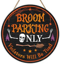 Halloween Door Decor Broom Parking Sign Halloween Witch Skeleton Decoration Wooden Hanger for Front Door Porch Wall Indoor Home Office Decor by Unknown