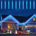 Brightown Christmas Meteor Shower Icicle Lights Outdoor, 2 Pack Total 40ft with 40 Large Tube 960 LED Dropping Effect, Waterproof Decorations for House Eave Roofline, Blue by Brightown