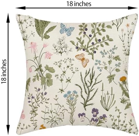 Sage Green Pillow Covers 18x18 Inch 2 Pcs Spring Green Wild Flower Decor Throw Pillows Vintage Floral Botanical Seasonal Summer Outdoor Decoration Pillowcase Linen Cushion Cover for Couch Sofa - Image 6