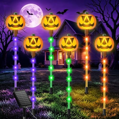 18.89'' Solar Pumpkin Lights Outdoor Halloween Decorations, 6 Pack by AOUNQ