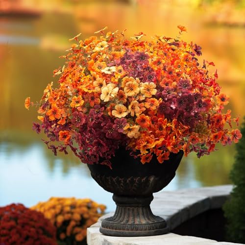 Grunyia 16 Bundles Artificial Fall Flowers Outdoor UV Resistant Faux Daisy, Colorful No Fade Autumn Decor for Front Door Porch Patio Yard Balcony Thanksgiving Christmas (Fall Mix) - Image 2
