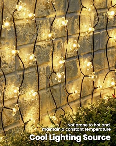 Brightown 2 Pack Total 52FT 120 LED Solar String Lights Flower Outdoor Waterproof Fairy Lights for Garden Yard Fence Patio Christmas Tree Wedding Party Decor, Warm White - Image 7