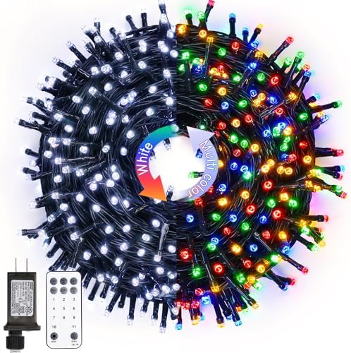 JMEXSUSS Color Changing Christmas Lights, 66ft 200 LED White & Multicolor by JMEXSUSS