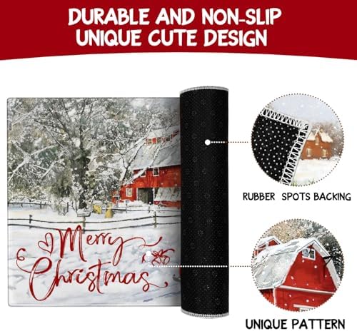 Merry Christmas Door Mat Outdoor for Front Door,Red Truck Snowflake Snow Welcome Doormat,Winter Xmas Holiday Floor Rugs for Indoor Porch Entrance Farmhouse Decor 30" x 17" - Image 7