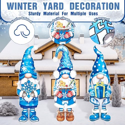 Umigy 3 Pcs Winter Gnome Yard Signs Large Winter Outdoor Sign with Stakes 32 x 10 Inch Holiday Large Gnome Santa Yard Stakes Lawn Decor Home Farmhouse Pathway Walkway Decor - Image 3