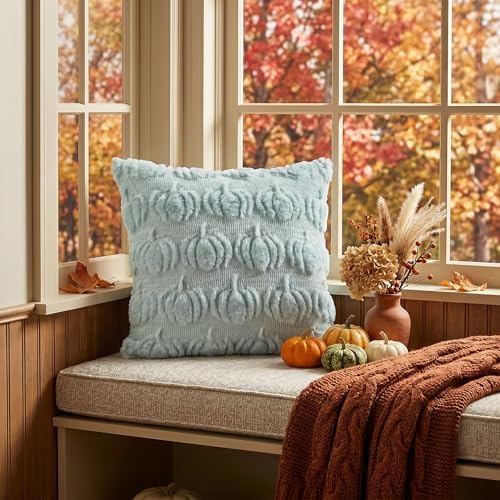 AVOIN colorlife Blue Fall Pumpkin Throw Pillow Covers 18x18 Inch - Image 3