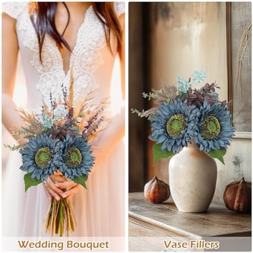 Silk Sunflowers Artificial Flowers with Mason Jar Centerpiece for Table Blue Fall Flowers in Vase Small Fall Floral Arrangement with Vase Thanksgiving Centerpiece for Dining Room Table Autumn Decor - Image 7