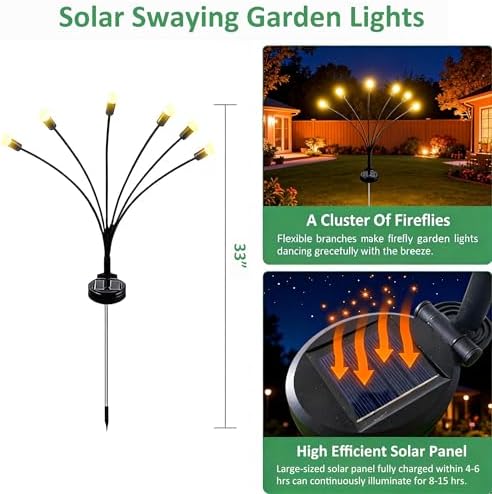 Solar Garden Lights Outdoor, 4Pack Firefly Garden Lights, Outdoor Decorations for Yard Patio Pathway, Gift for Mom - Image 2